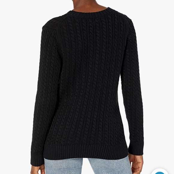 NWT Basic Black Crewneck Cable Knit Sweater - Picture 2 of 7